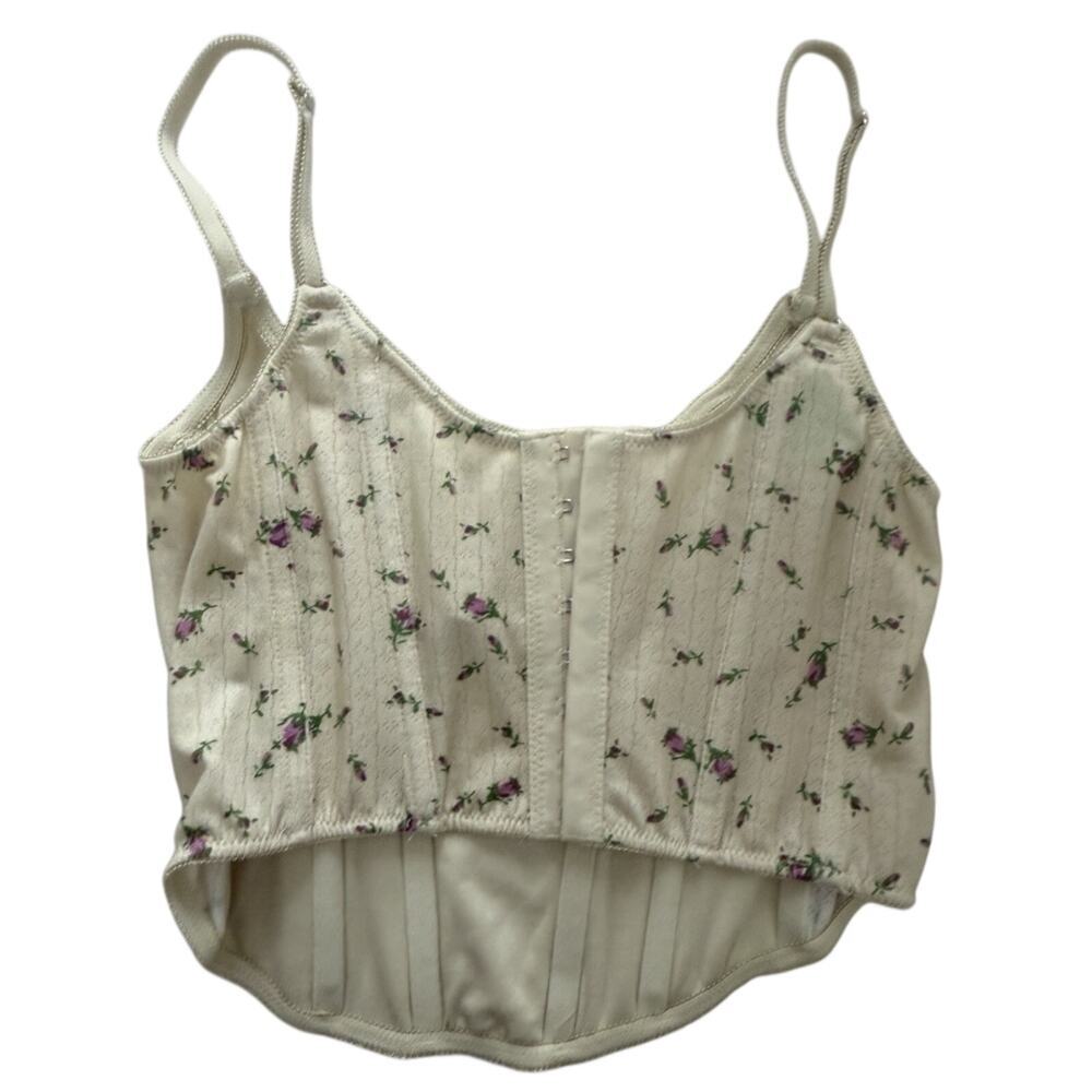 Urban Outfitters Out From Under Stevie Pointelle Corset Top Milkmaid Floral Med - Picture 6 of 8
